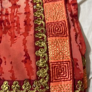 Synthetic Saree With Gota Lace