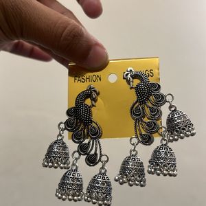 Oxidised Peacock Design Jhumka For Women