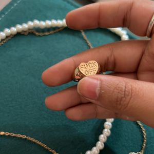 Korean Style Layered Necklace W Pink Stone + Ring