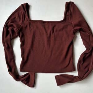 Square Neck Brown Crop Top