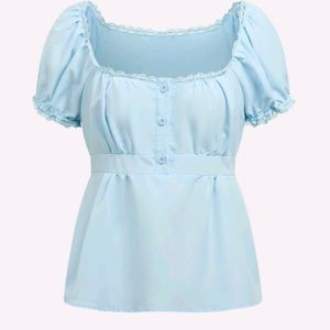 Blue Gathered Milkmaid Top/ Coquette