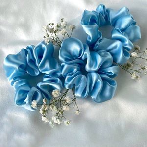 Aesthetic Blue Satin Scrunchies Combo