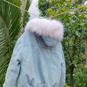 Denim Hooded Fur Jacket