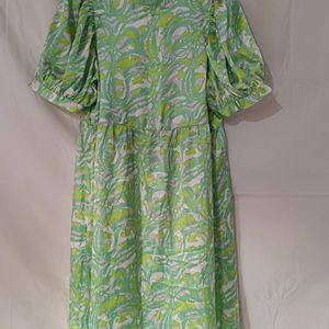 Green Abstract Print Fit & Flare Dress