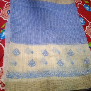 Cotton Embroidered Saree With Blouse Piece