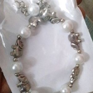 Oxidised Bracelet White Pearl With Elephant Stone