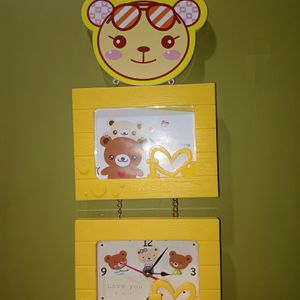 🌟 Bear Themed Wall Clock & Photo Frame Combo 🐻🕒