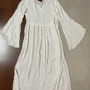 White Ankle Length Dress With Bell Sleeves