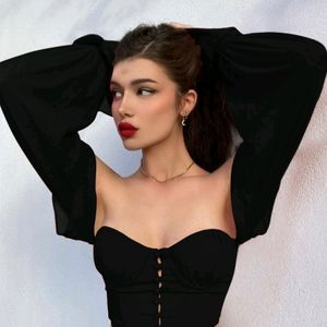 Black Crop Corset Top With Sleeves