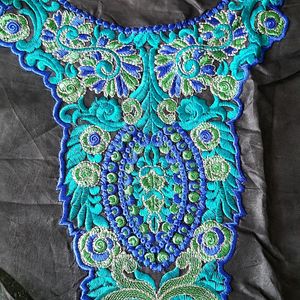 Embroidered Neckline Yoke-blue