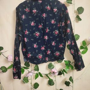 Floral Print Navy Blue Shirt For Office Wear.