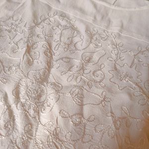 White Colour Chicken Embroidery Top