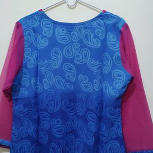 Jainish Floral Mango Print Blue Kurta