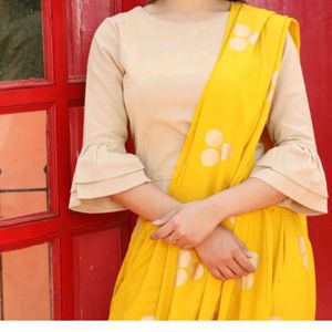 Yellow Dhoti Saree Ready To Wear Without Blouse