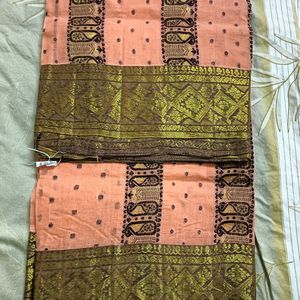 Peach  Bengal Cotton Saree