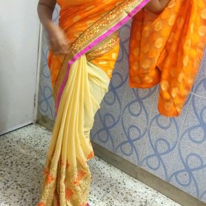 (FREE SHIPPING) Orange N Cream Saree Half Sare De