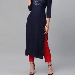 Libas Blue Embroidered Rayon Kurta