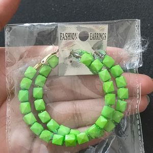 Green Beady Loop Earrings