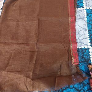 Brown Flower Print Saree With Blouse Pis