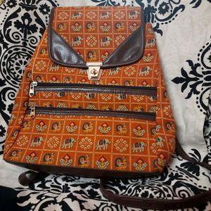 NEW BLOCK PRINT BAGPACK WITH PU LEATHER