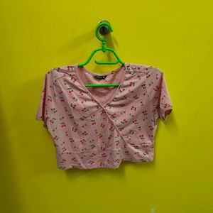 Dressberry V Neck Peach Crop Top