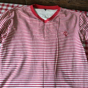 red and white pullover top