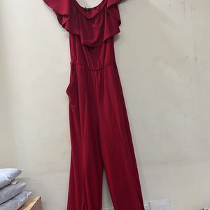 Hot Red Slit Jumpsuit