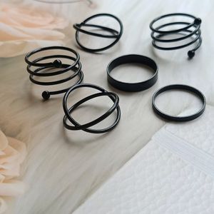 Black Stackable Rings ( Set Of 6)