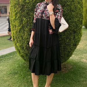 Black Embroidery A Line Dress