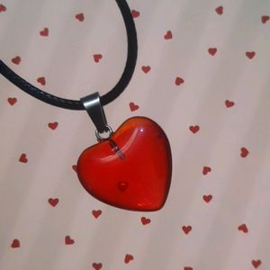 Y2k Red Jelly Heart Necklace & Black Leather Cord