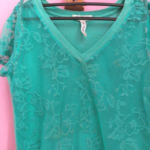 Floral Embroidered Net Top