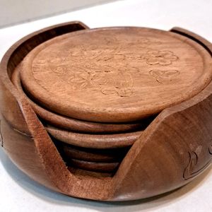 New WoodenTea Coasters Set Of 6 Antique