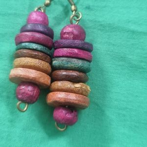 Multicolored Wooden Beaded Earrings