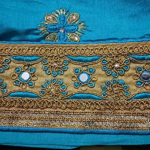 Blue Saree With Mirror Work