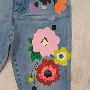 Handpainted Flower Denim