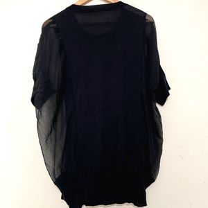 Black Transparent & Opaque Oversized Top