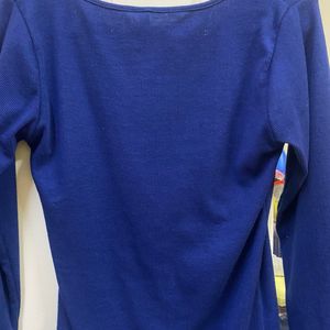 Blue Ribbed Full Sleeves Top