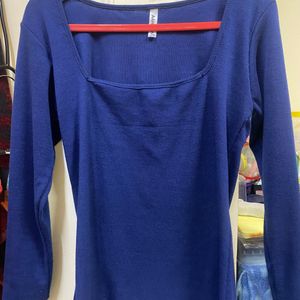 Blue Ribbed Full Sleeves Top