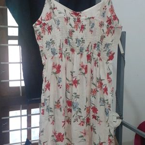 White Mini Sundress With Red Floral Designs