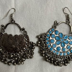 Blue & Silver Chandbali Earrings