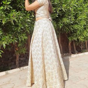 Cream Colour Lehenga Choli With Green Dupatta