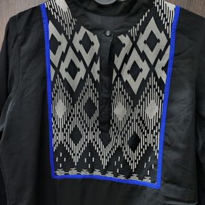 Black Top With Aztec Print On Neck