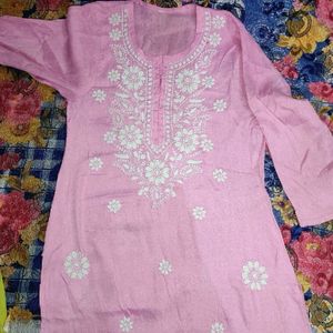 Pink Chikankari Straight Kurta