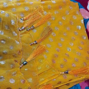 Georgette Yellow Duppta With Design