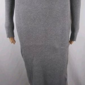 Grey Mock Neck Long Ribb Bodycon