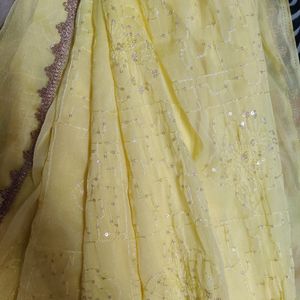 Butterfly Lemon Shimmer Sequin Saree