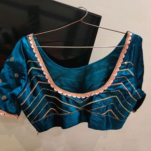 Peacock Blue And Peach Lehenga