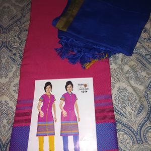 Khadi Linen Raw Pink Blue Suit With Dupatta