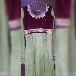 Purple And Green Anarkali Suit