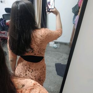 Orange Lace Back-cut Dress